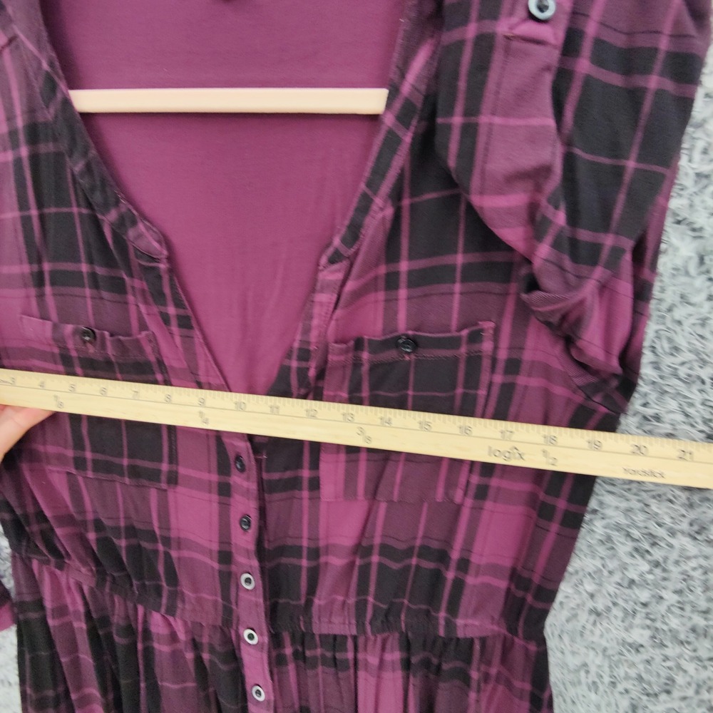 Torrid Women Grunge Dark Academia Plaid Shirt Dress 1X Purple Black Button Front - Picture 2 of 16